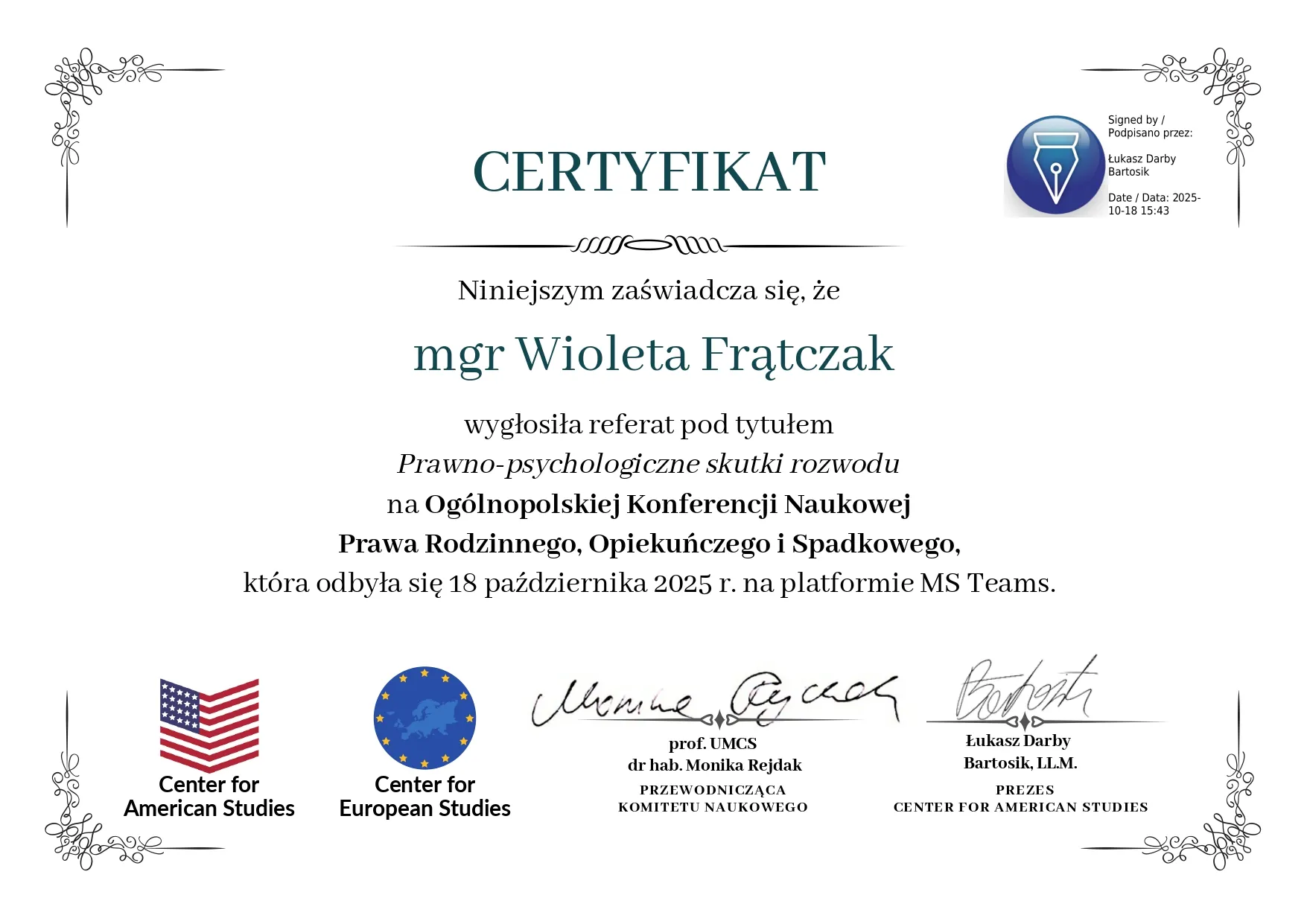 Wygłaszanie referatu pt. Analiza linii życia oraz indywidualne podejście do nieletniego