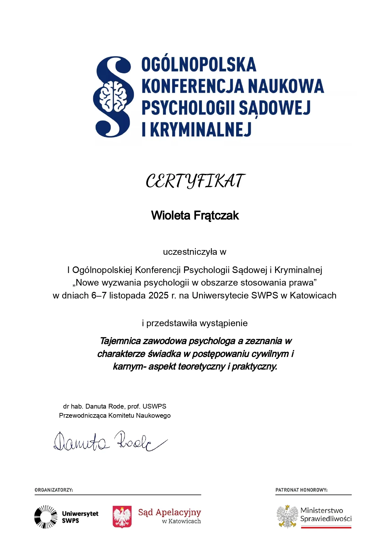 Wygłaszanie referatu pt. Analiza linii życia oraz indywidualne podejście do nieletniego